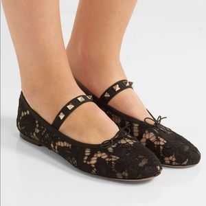 Valentino Rockstud Lace Ballet Flats